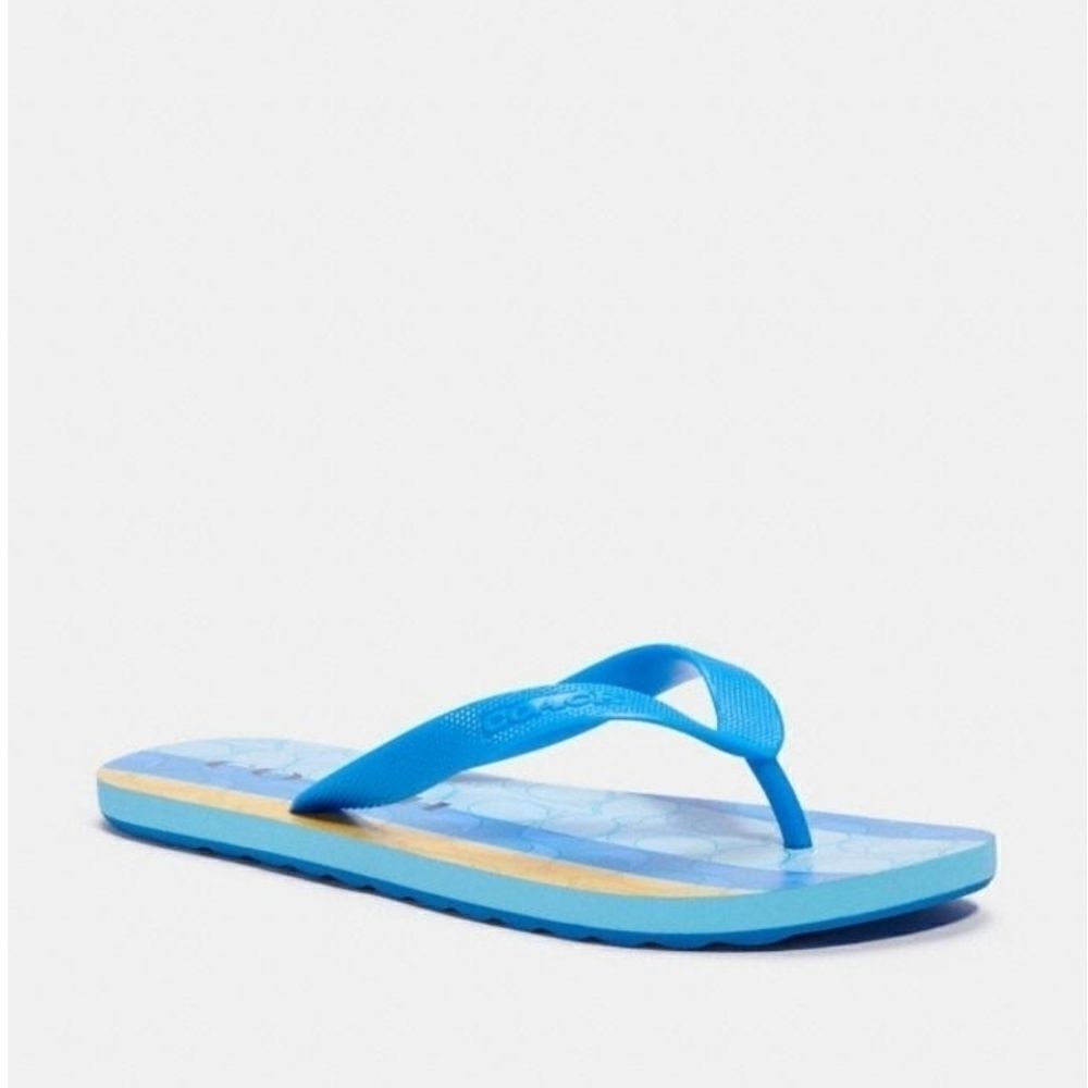 Coach Zak striped flip flop blue yellow Size 10